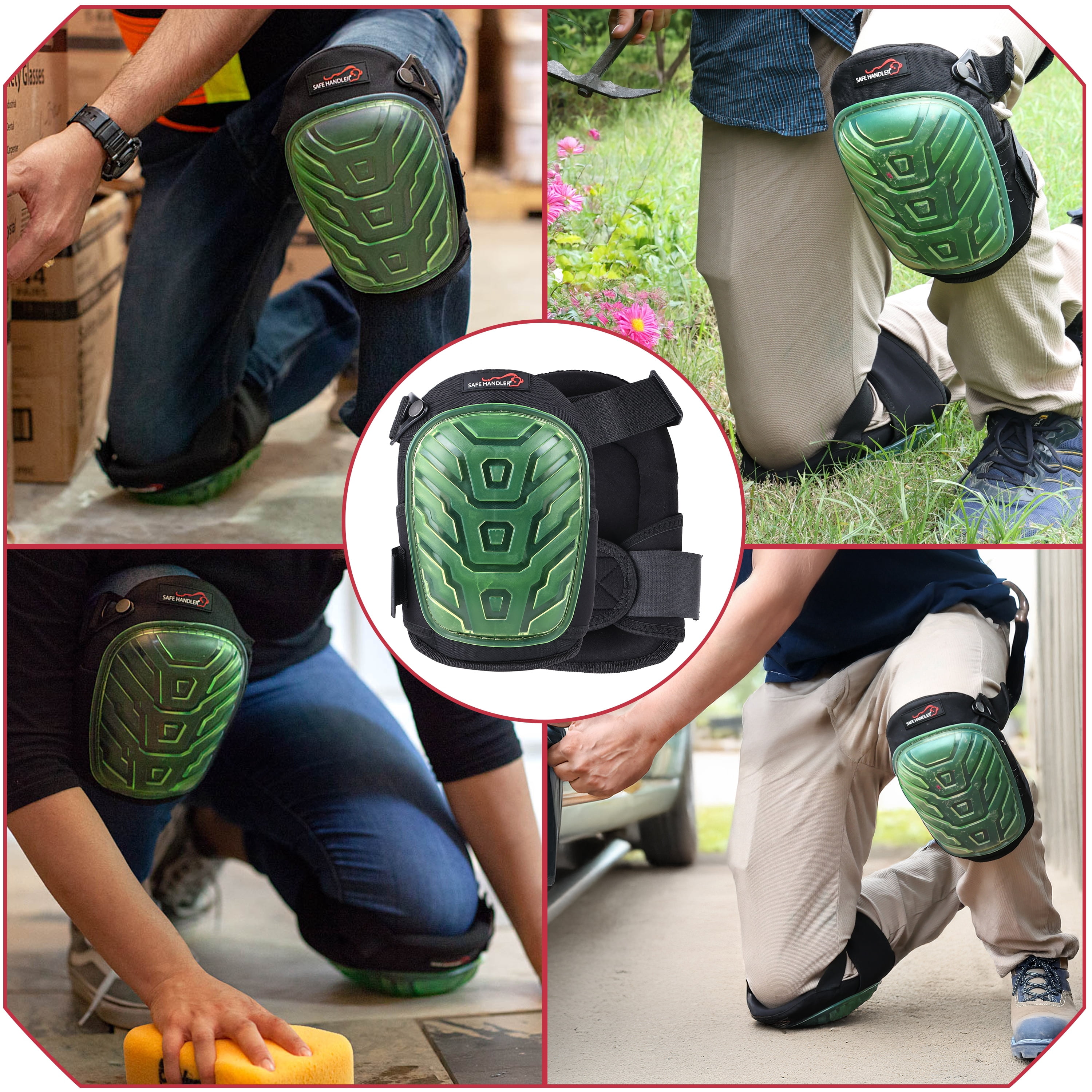 Safe Handler Heavy Duty Work Gel Knee Pads  with Foam Cushion, Adjustable Straps & Hard Cap for Construction