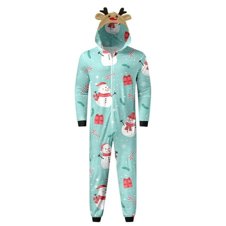 

Christmas Men Long Sleeve Cute Deer Head Hooded Jumpsuit Soft Zipper Romper Sleepwear Holiday Family Matching Pajamas Outfit