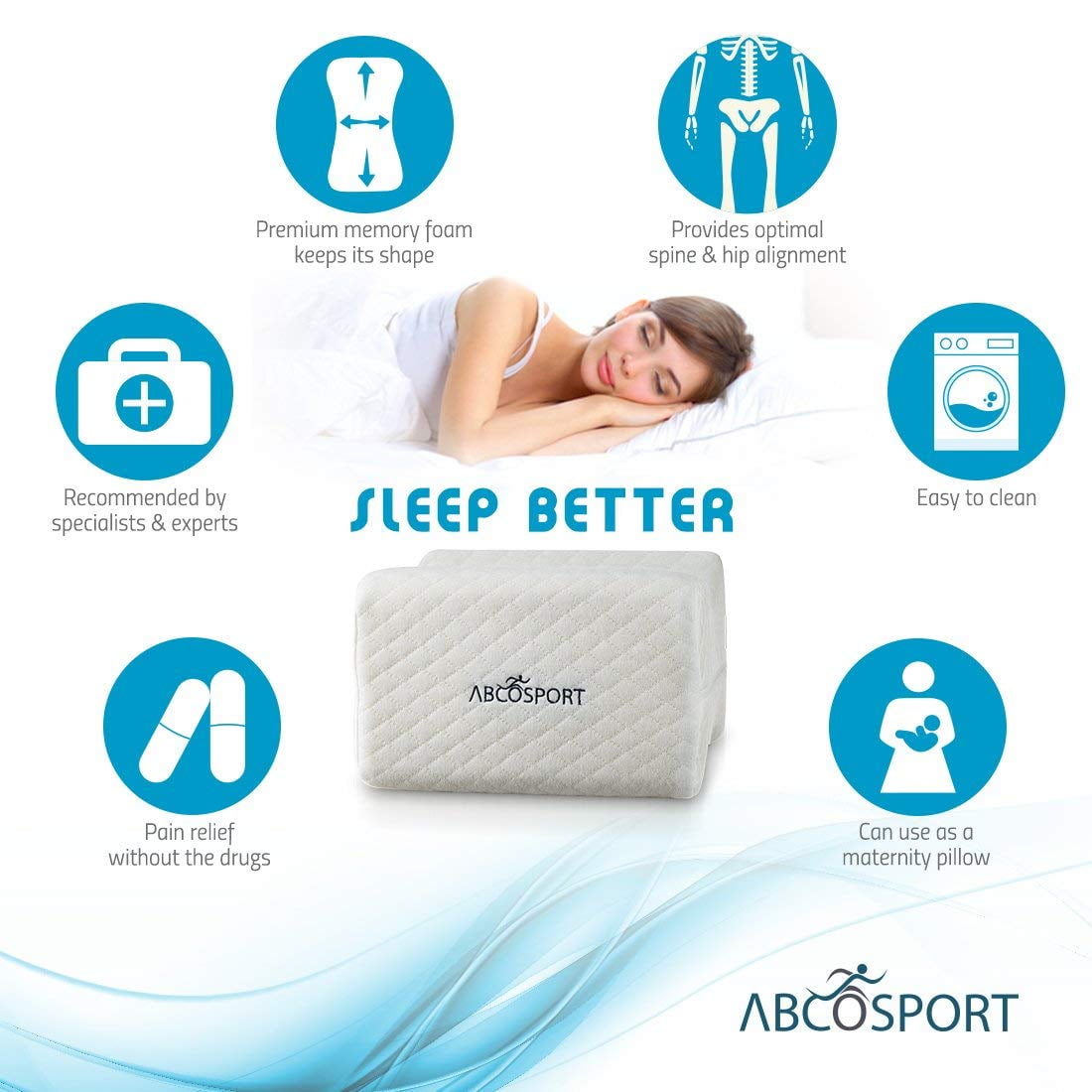 Abco Tech Memory Foam Knee Pillow Wedge for Sleeping Ankle Support Hip Back Leg Pain Relief Washable Cover Walmart