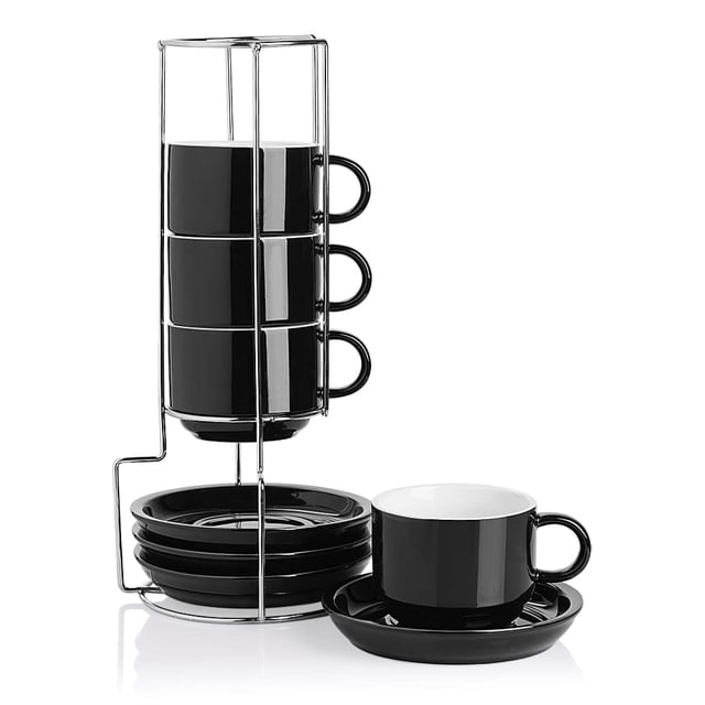 Juego de tazas para capuchino Sweejar de porcelana, 240 ml, con platillos, 4 unidades
