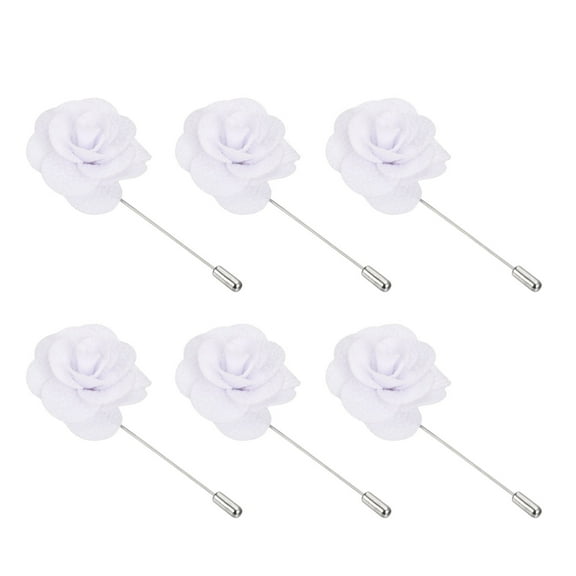 Uxcell Flower Boutonnieres Pin, Handmade Camellia Lapel Pin, White 6 Pcs