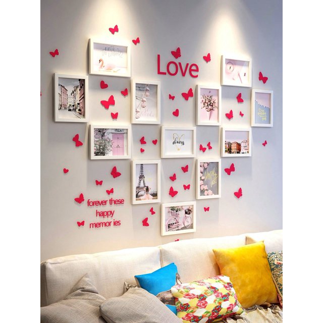 Creative Wall Photo Frame Set With 12 Frames, Without Drilling Or Damaging Wall, Can Display Pictures Or Xmas Decoration, Also Comes With Butterfly St