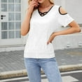 thumbnail image 7 of Sequin Tops for Women Summer Cold Shoulder Short Sleeve Blouses Cross V Neck Color Block Dressy Casual Shirts (2XL, White), 7 of 7
