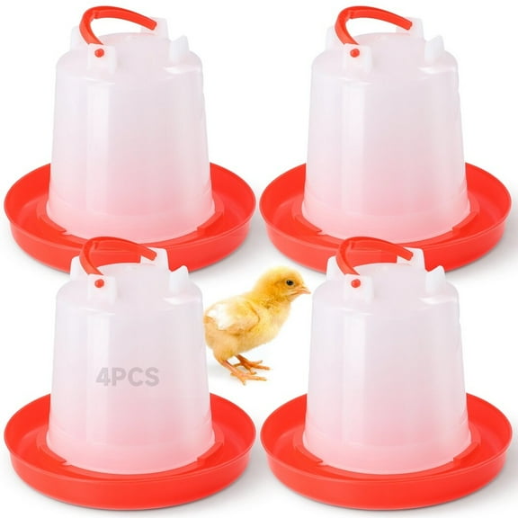 4-Pack Chick Waterer, 1L Poultry Water Feeder, Poultry Drinker with Handle, Heavy-Duty Plastic Poultry Water Container for Chickens, Turkeys, Ducks and More