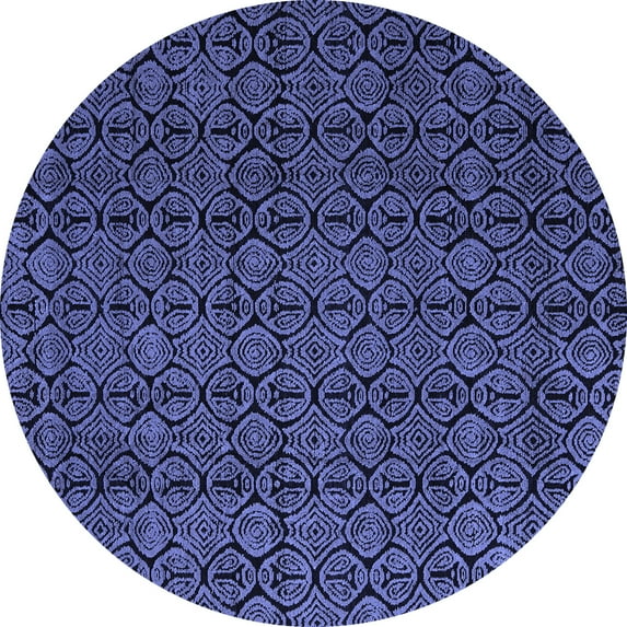 Ahgly Company Machine Washable Indoor Round Abstract Blue Modern Area Rugs, 3' Round