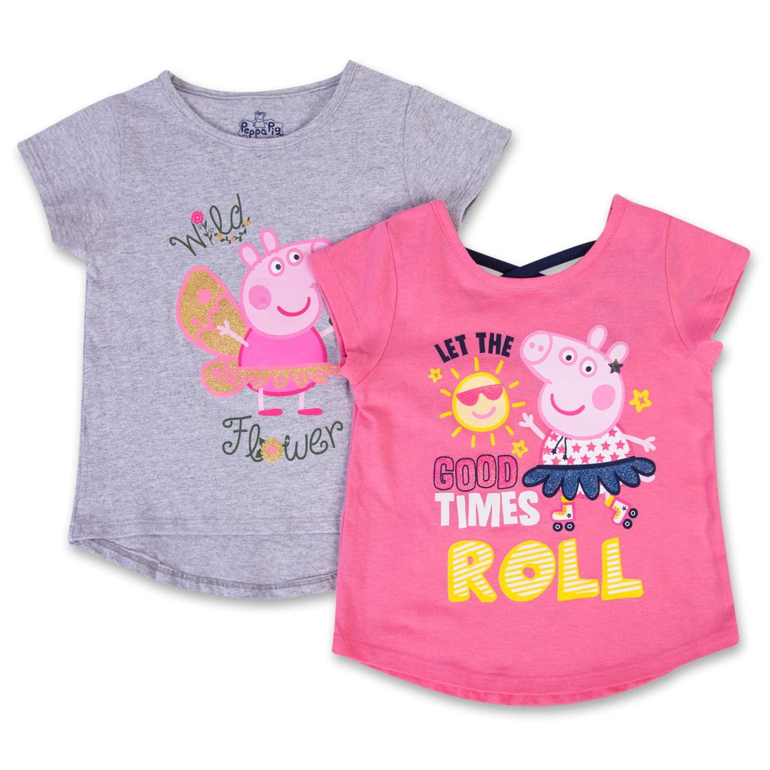Peppa Pig Short Sleeve Shirt 2 Pack of Peppa Pig Tees (Grey/Pink, 5T