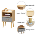 thumbnail image 5 of Night Stand with Collapsible Fabric Drawer, Bedside Furniture End Table with 2-Tier Open Storage Shelf, Small Standing Organizer with Solid Wood Legs for Bedroom, Office, Living Room, Oak, 5 of 9