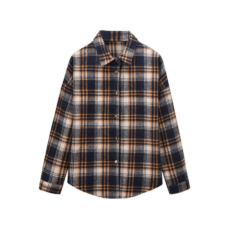 2DXuixsh Women Jackets Fashion Women's Plaid Shirt Jacket