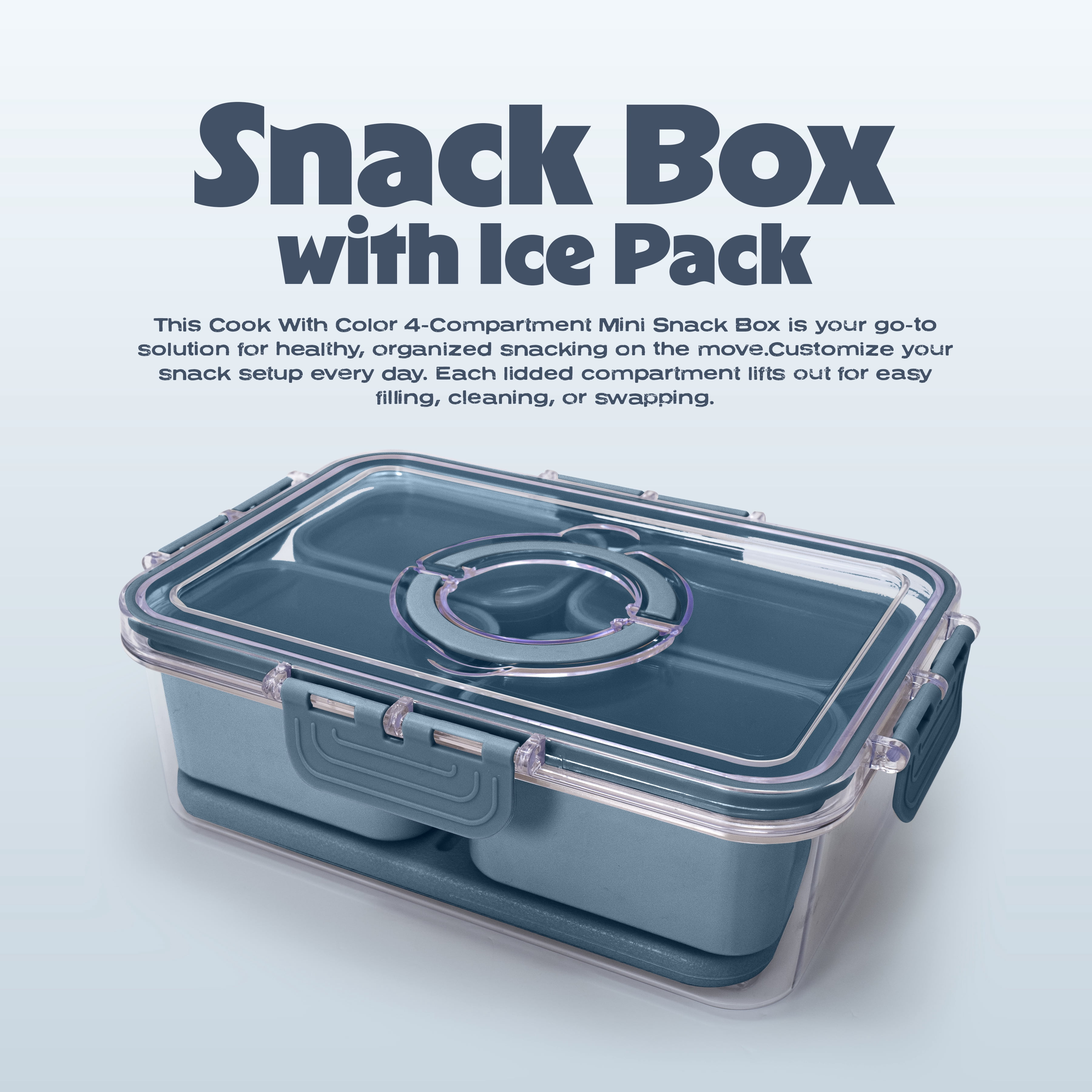 Cook with Color 4-Compartment Snack Box with Removable Ice Pack