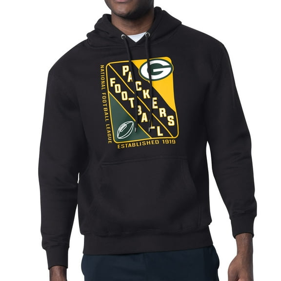 Men's Starter Black Green Bay Packers Shield Logo Pullover Hoodie