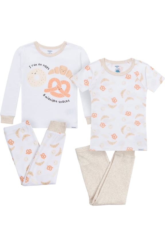 Toddler Neutral Tight Fitting Pajama Set, 4-Piece, Sizes 12 Months - 5T