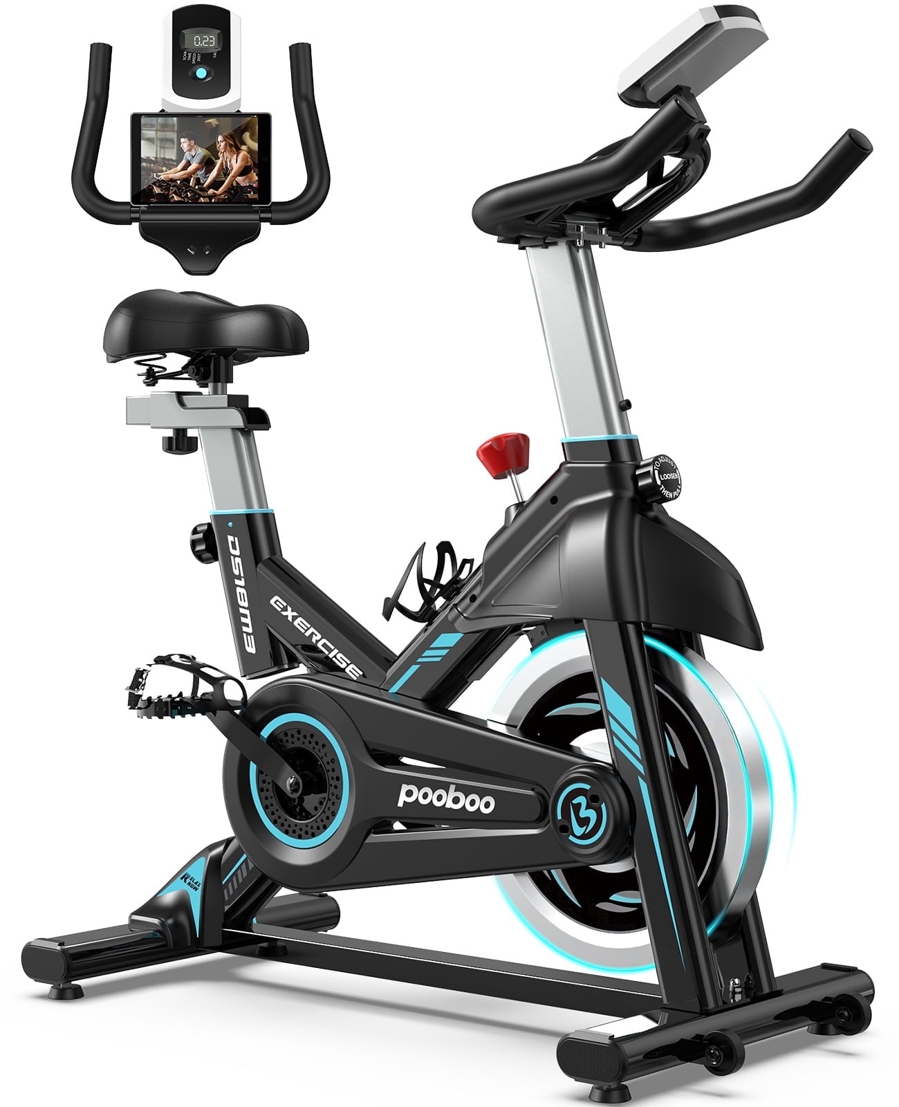 Pooboo Magnetic Indoor Spin Bike, Fitness Bicycle with Pooboo Magnetic Indoor Spin Bike, Fitness Bicycle with