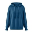thumbnail image 2 of Knit Sweater Hoodie for Women Long Sleeve Casual Loose Drawstring Hooded Sweatshirt Plain Pullover Tops (M, Dark Blue), 2 of 5