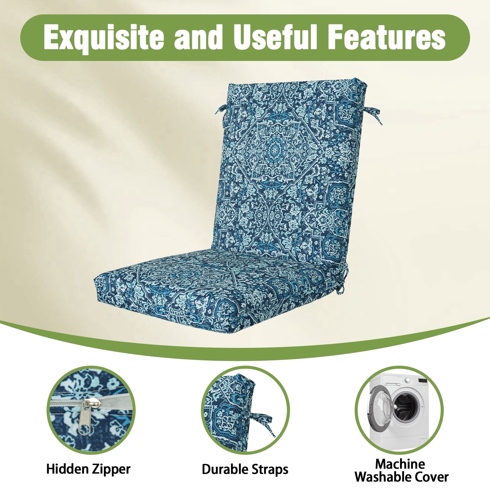 FKS LIFE Outdoor Seat Cushion Set, 20" x 22" x 4" Patio Furniture Chair Cushions Replacement for Sofa Couch 1 Set