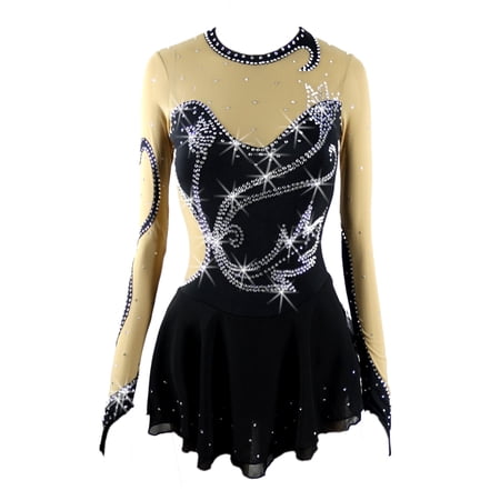 LIUHUO Black Figure Skating Dress Elastic Fit Skin Diamond Art Aesthetic Breathable Moisture Absorbent Fashion Cut,120