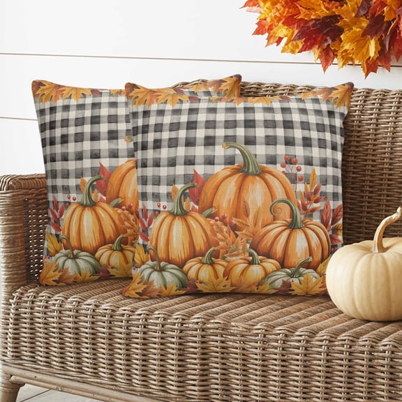 Outdoor Waterproof Pillow Covers Thanksgiving Pumpkin Orange Maple Leaf Decorative Throw Pillow Protectors for Patio Sofa Garden Couch,18x18in 2 Pack