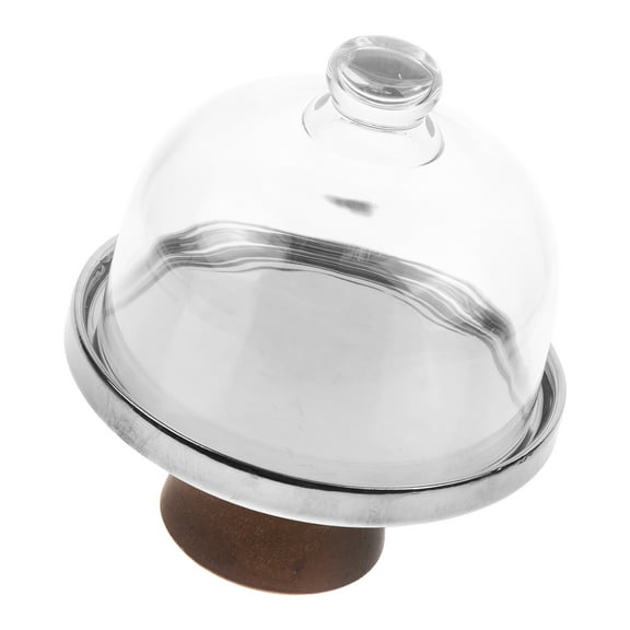 Elegant Cake Stand with Glass Dome for Display Multi Wood Base Porcelain 7.5 Inches