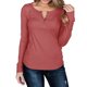 thumbnail image 3 of Jersey para mujer, camisa de manga larga, Color puro, informal, botón delgado, tejido acanalado frontal, túnica de otoño para otoño, primavera, rojo ladrillo M, 3 of 6