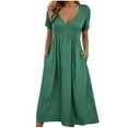 thumbnail image 2 of Vivianyo HD Women's Maxi Dress Women's Fashion Solid Color Short Sleeve V-Neck Waist In Dresses, 2 of 6