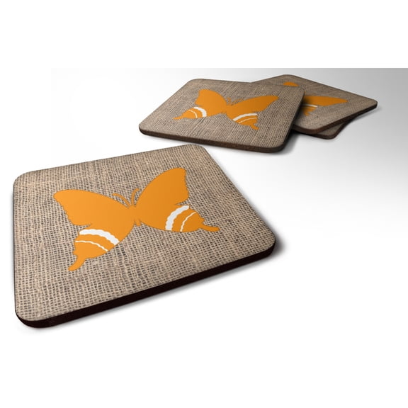 Butterfly Burlap and Orange BB1034 Foam Coaster Set of 4
