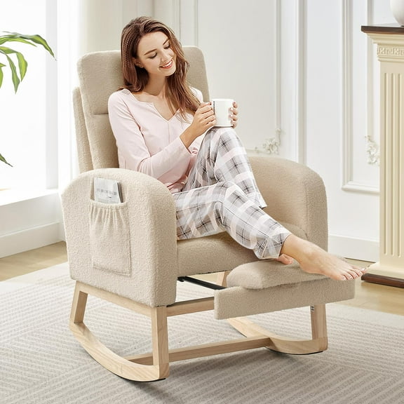 Towallmark Rocking Chair Nursery with Footrest Upholstered Glider Rocker Chairs for Living Room Bedroom,Beige
