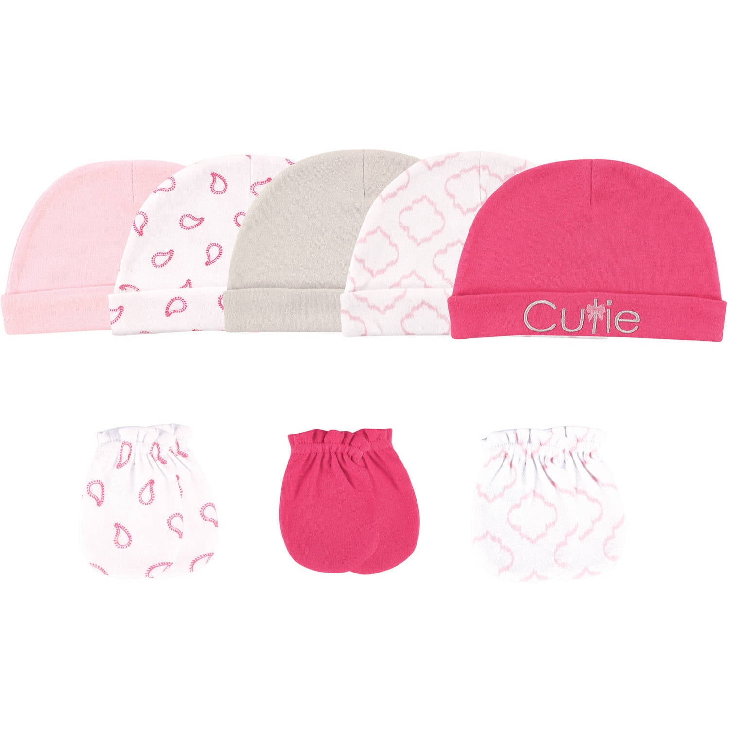 Hudson Baby Baby Girls Cotton Cap and Scratch Mitten Set