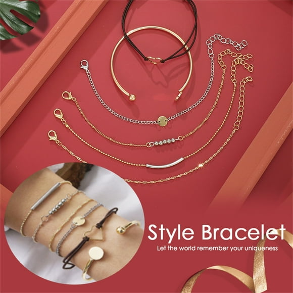 FcBaudy Bangle for Women, Gifts for Women Personalized Fashion Bangle Bracelet S^imple Bohemian L^ove Bracelet Bracelet 6 Piece Set Female women Bracelet