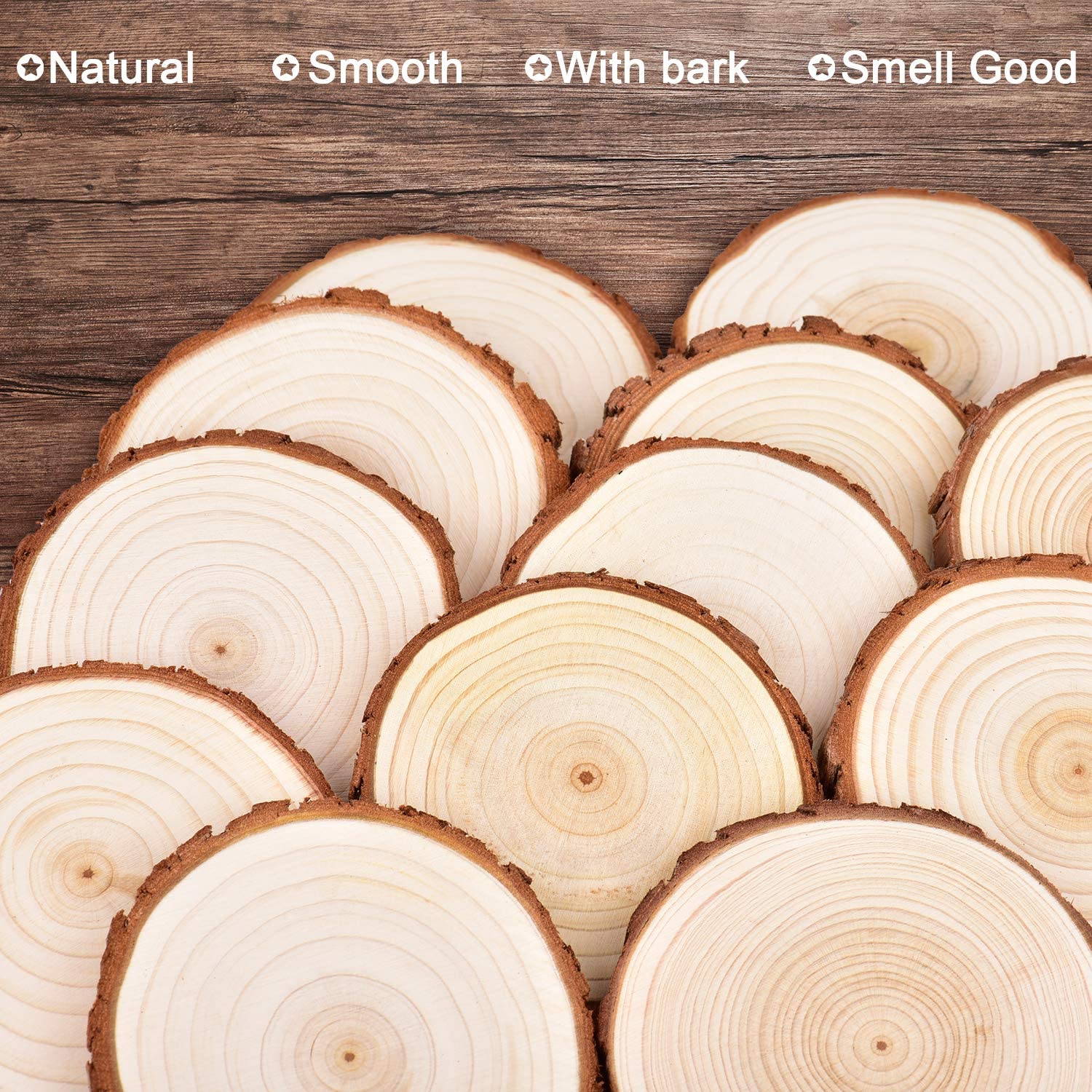 Unfinished Natural Wood Slices with Bark - 20 Pcs 3.5-4 inch Wood Craft kit, DIY Kids Arts and Crafts Coasters Christmas Ornaments Rustic Wedding Decorations