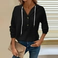 thumbnail image 2 of Comdrip Waffle Hoodie Women, Tops Pullover Women Casual Button Autumn Solid Winter Hoodie Women's Blouse Womens Hoodies Black S, 2 of 5