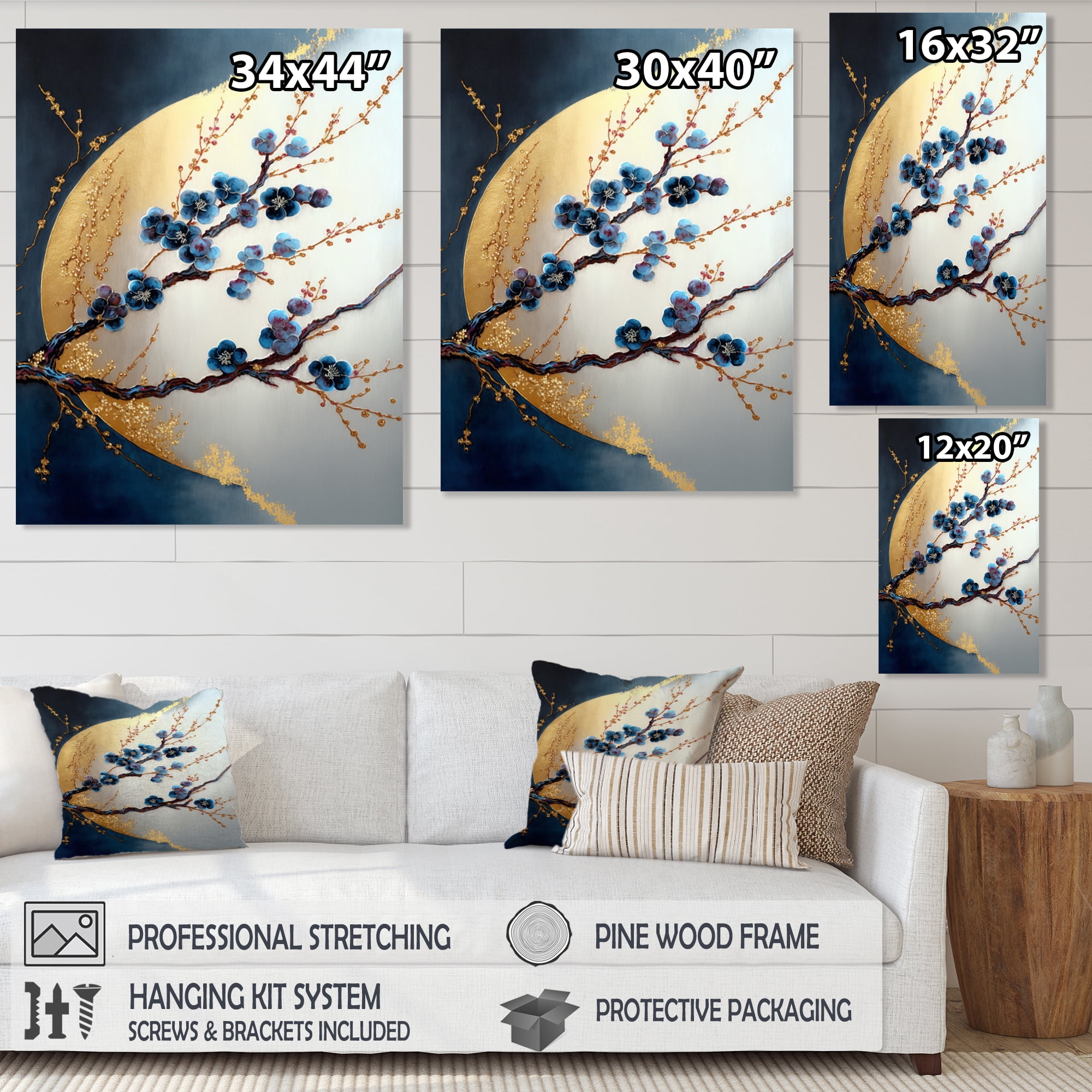 Designart Blue Cherry Blossom Branch IV Canvas Wall Art