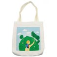 thumbnail image 1 of Colorful Tote Bag, Kid with a Backpack Hiking to the Mountain Forest Camp Childish Cartoon Print, Cloth Linen Reusable Bag for Shopping Books Beach and More, 16.5" X 14", Cream, by Ambesonne, 1 of 2