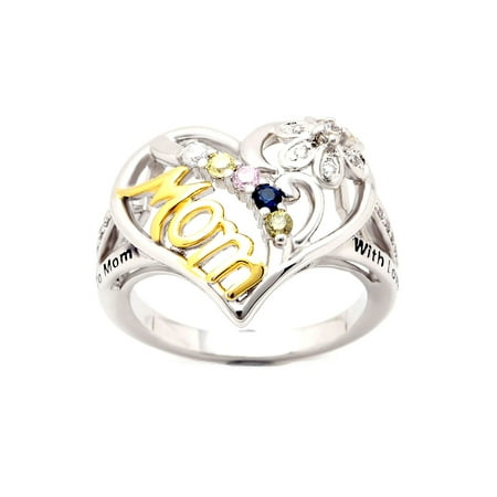 Mom CZ Ring Two-toned Inscribed To Mom With Love