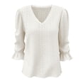 thumbnail image 4 of Endives Women's Long Sleeve T Shirt Lace Mesh Hollow V Neck Casual Womens Top Spring Trendy White, 4 of 5