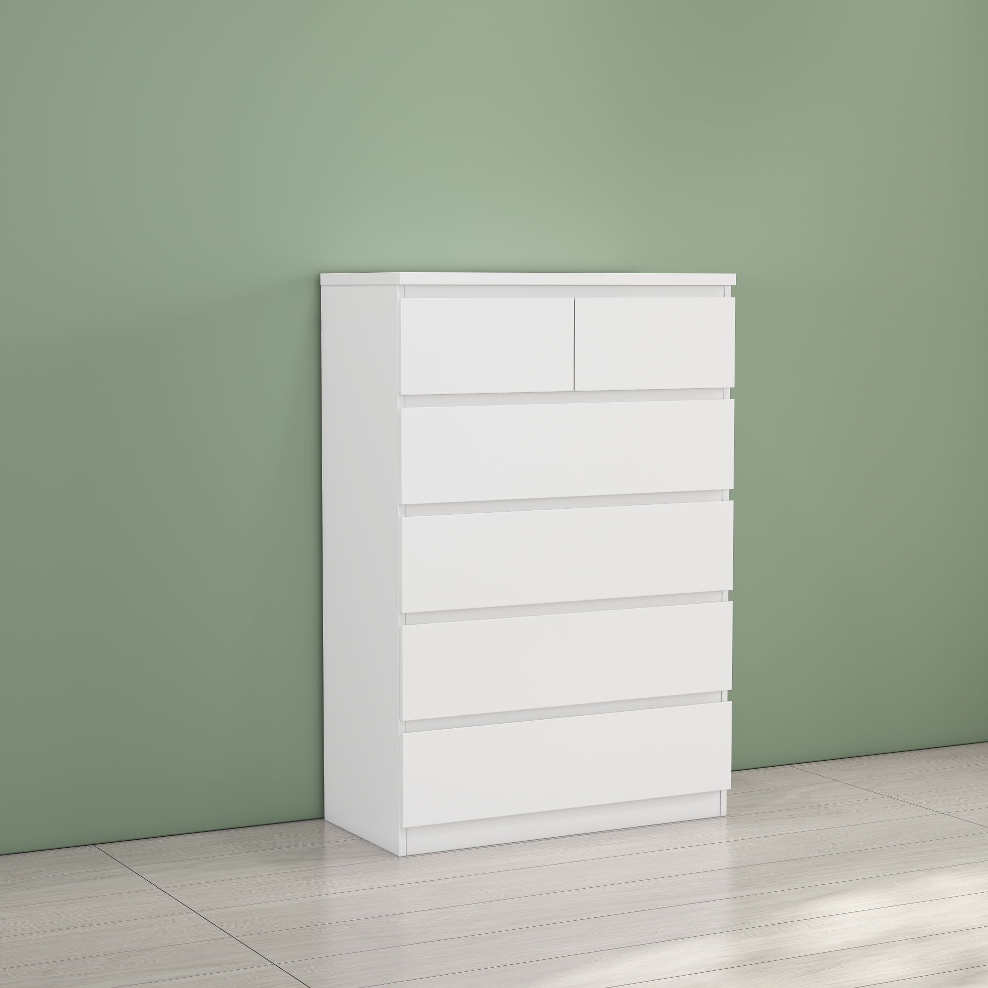 Leumius 6-Drawer Dresser for Bedroom,Modern Handle-Free Chest of Drawers with 2 Small & 4 Large Drawers,Minimalist Storage Cabinet for Living Room,Closet,White