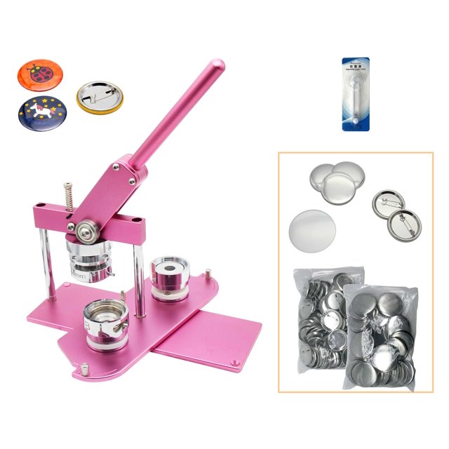 ChiButtons Button Maker Kit 44mm (1 3/4") Badge Press Machine-B400 + 44mm Round Die Moulds + 100 set Button Components + Adjustable Circle Cutter (Pink-New)