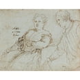 thumbnail image 2 of Jacopo Palma Il Vecchio 18x15 Black Ornate Wood Framed Double Matted Museum Art Print Titled - Seated Woman with a Man in Profile (Andriana Palma) (1603), 2 of 5