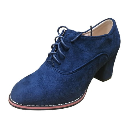 

Mackneog Women Flock Solid Color Autumn Thick Sole Square Heels Lace Up Short Booties Round Toe Shoes Gift on Clearance