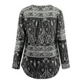 thumbnail image 2 of Fancyglim Women Plus Long Sleeve Henley Shirt V Neck Paisley Tunic Tops Black 3xl, 2 of 5