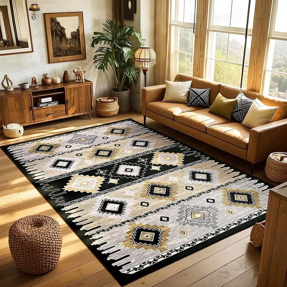 Western Rugs for Living Room, Non Slip Rustic Rug for Bedroom Dining Table Kitchen, Washable Aesthetic Area Rugs for Home Decor, 5ft x 7ft, Red