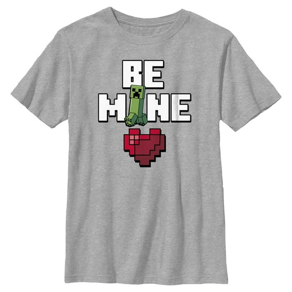 Boy's Minecraft Be Mine Creeper  Graphic Tee Athletic Heather Medium