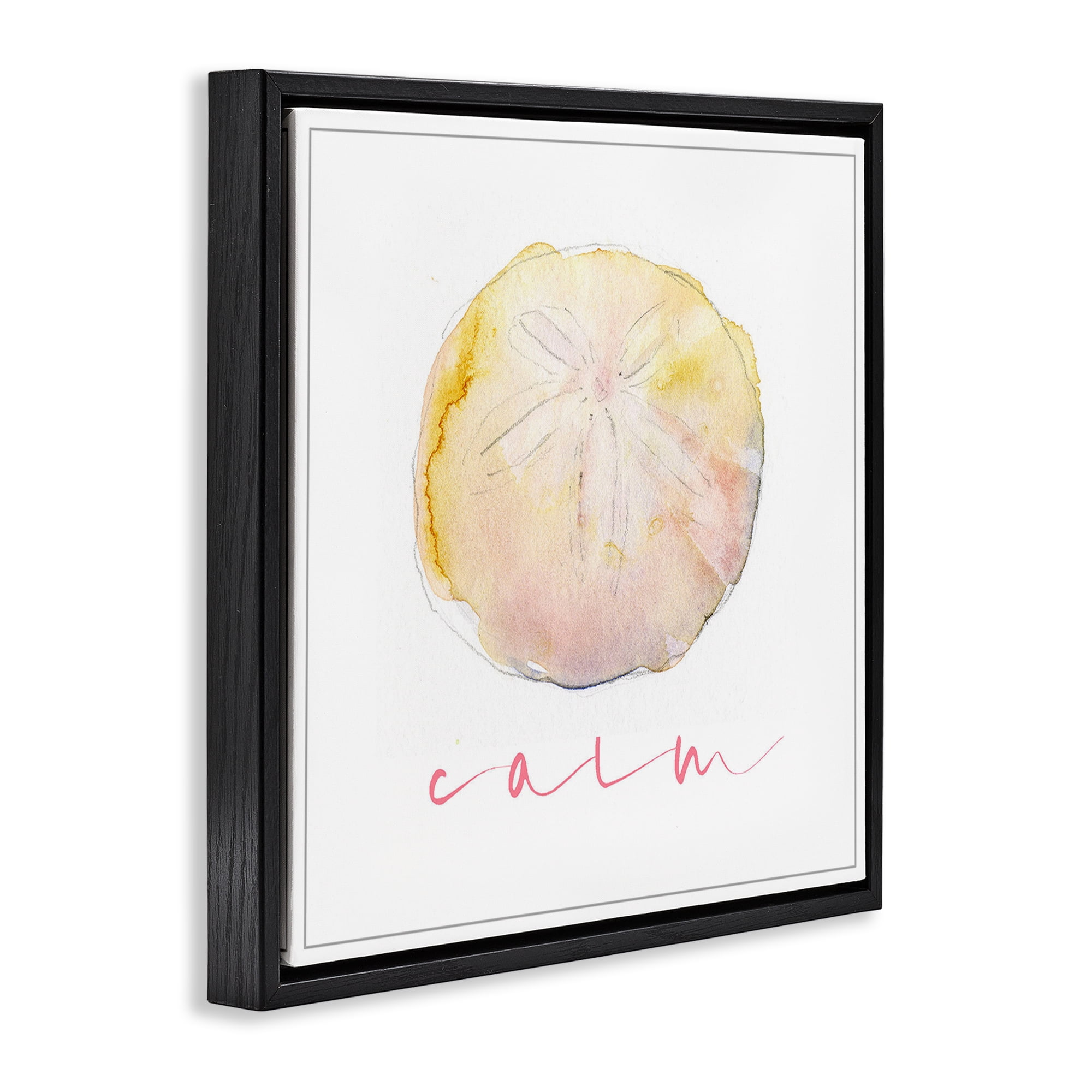 Stupell Industries Sand Dollar Calm Phrase Nautical & Beach Painting Black Floater Framed Canvas Art Print Wall Art, 18 x 18