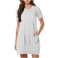 thumbnail image 2 of Summer Dresses for Women 2025, Women Fashion Summer Solid Color Short Sleeve Round Neck Pocket Dress(White,S), 2 of 7