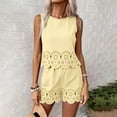thumbnail image 2 of ASEIDFNSA Women Eyelet Two Piece Shorts Set Embroidered Tank Top and Scalloped Shorts Lounge Wear, 2 of 4