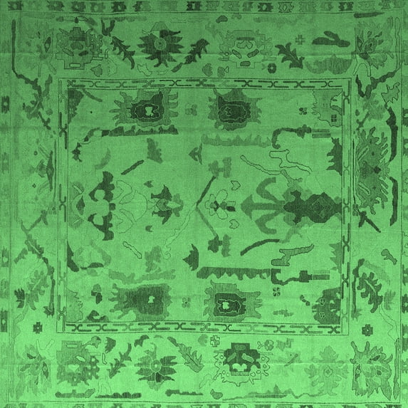 Ahgly Company Indoor Square Abstract Emerald Green Modern Area Rugs, 8' Square