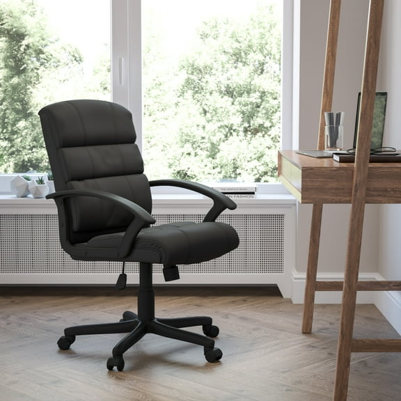 Emma   Oliver Mid-Back Black LeatherSoft Swivel Task Arm Office Chair with Accent Back