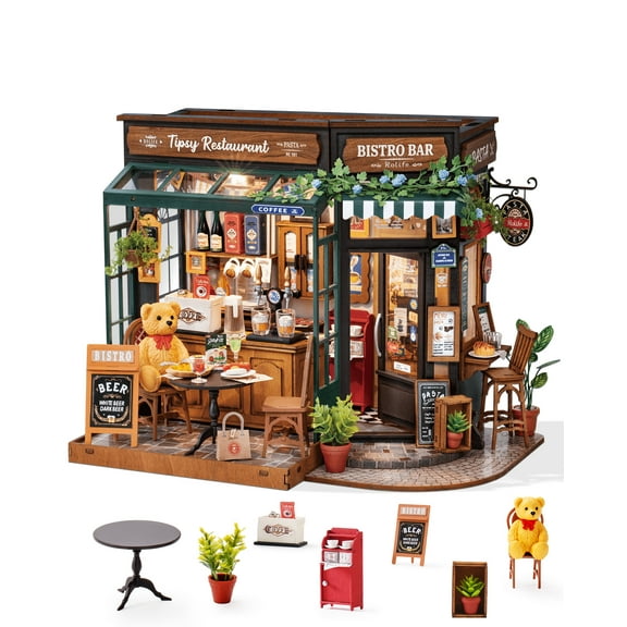 Rolife Miniature House Kit Tipsy Restaurant DIY Birthday Gifts for Adult Boys & Girls