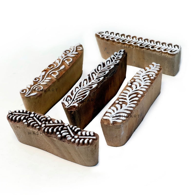 Hashcart Wooden Pottery Stamps for Block Printing Finger Stamp Set of
