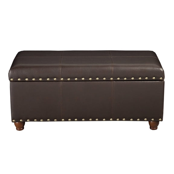 Benjara 40" Contemporary Leatherette Upholstered Wood Storage Bench in Brown