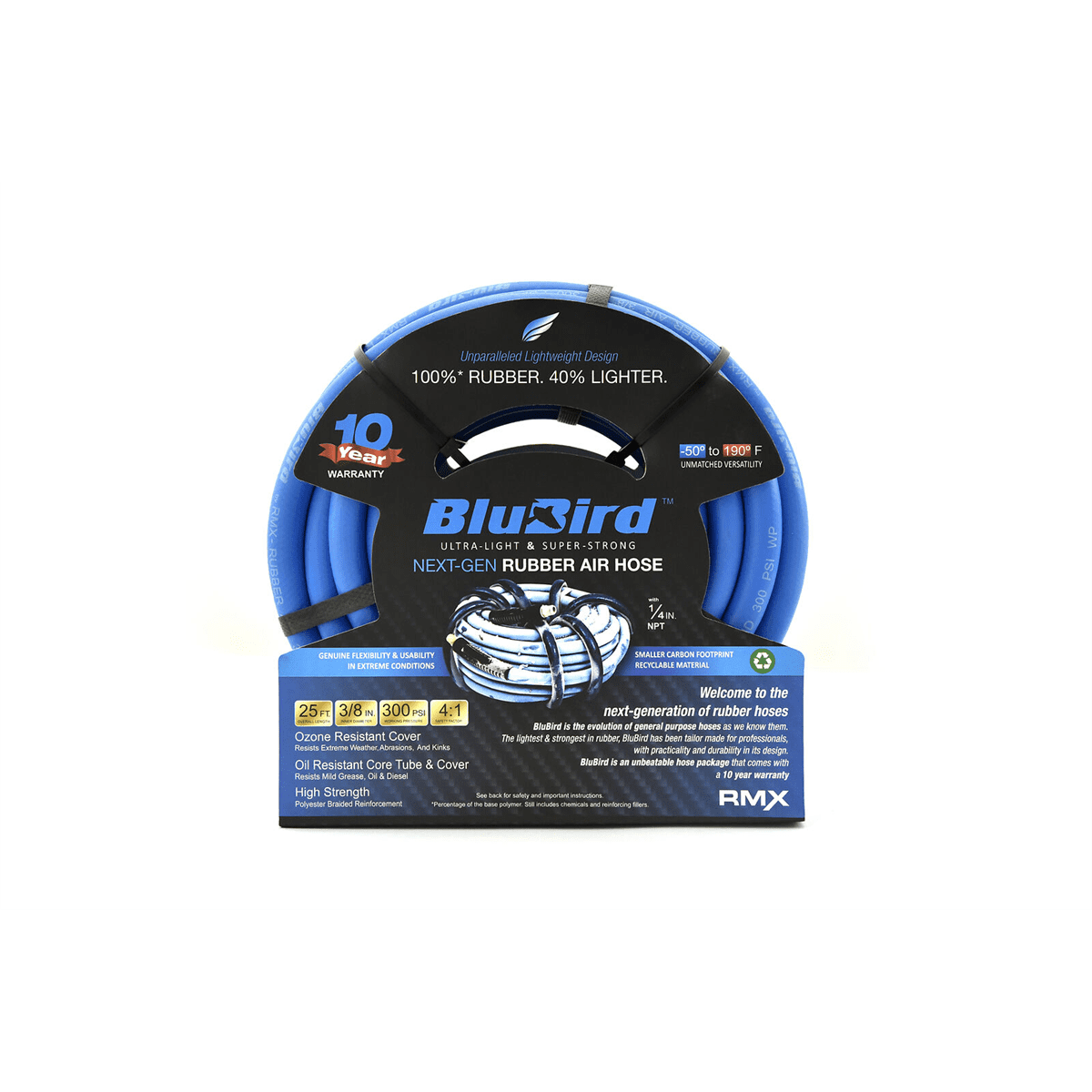 BluBird BB3825 3/8" x 25' Lightweight Polyester Braided Rubber Air Hose