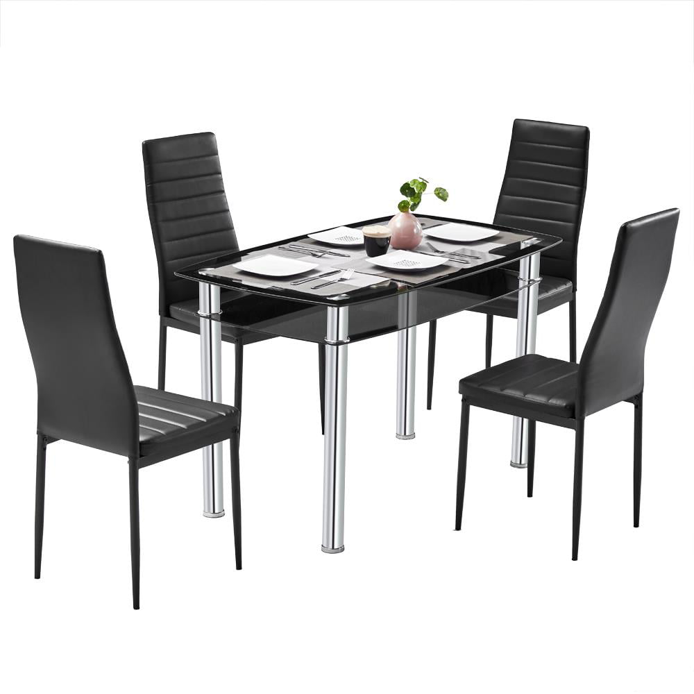 Kitchen Dining Set Glass Metal Rectangle Table and 4/6Chairs Breakfast Furniture 